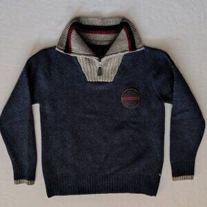 BUGATTI Men's 1/4 Zip Sweater - 80% Lambswool Blend - Navy Blue - Size L